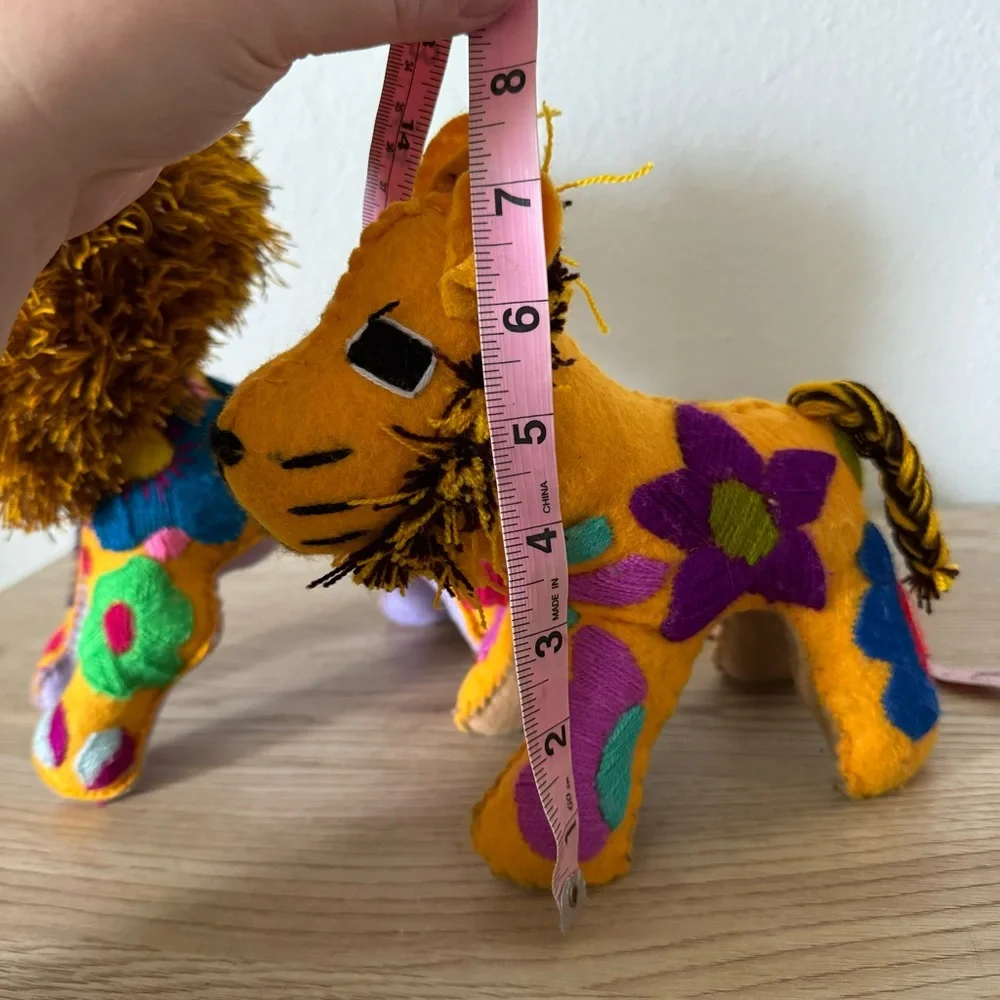 Mexican Folk Art Handmade Lion &‎ Cub Colorful Stuffed Animals Embroidered Plush